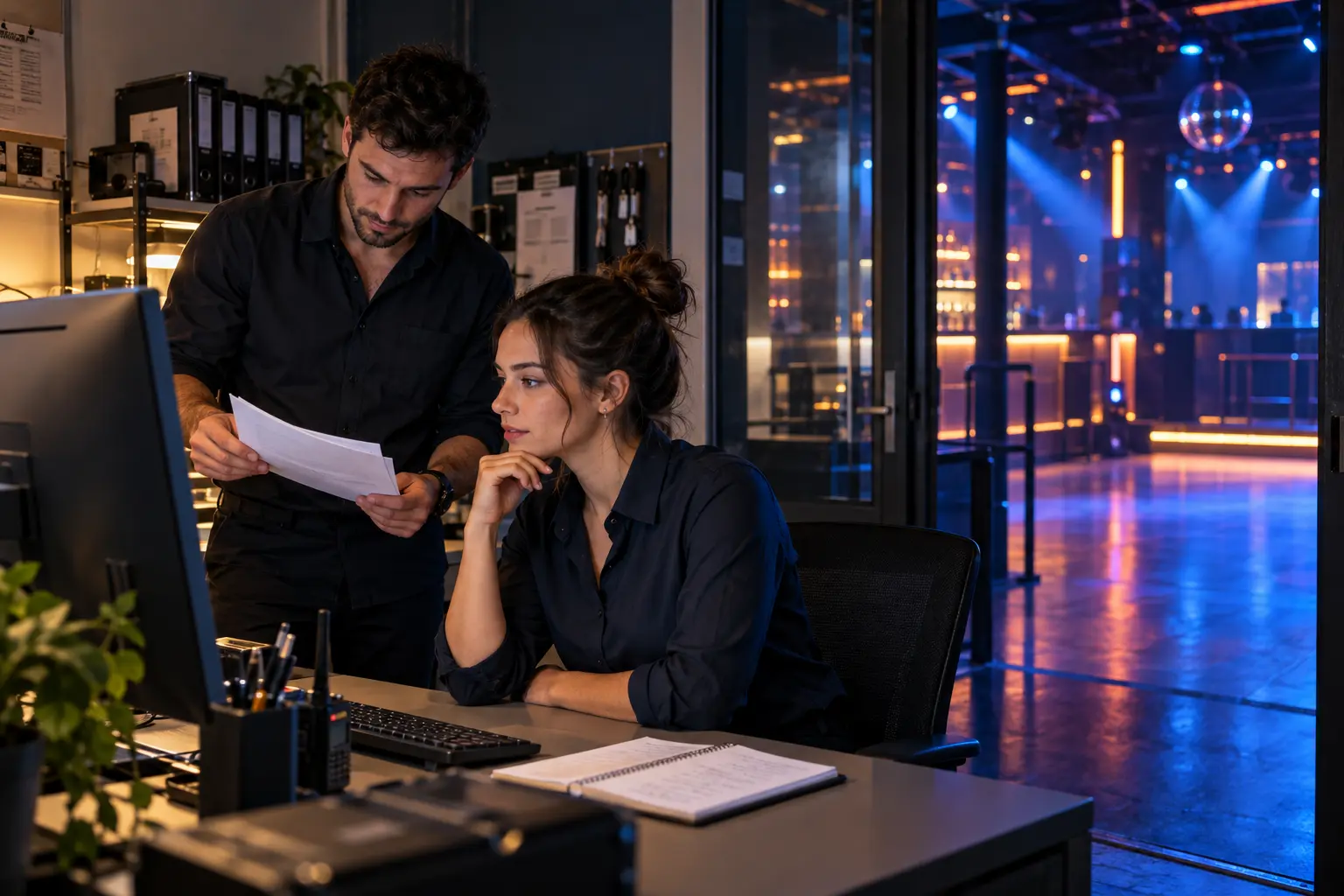 Before opening — Preparing the shift and reviewing information with the team. Illustrative scene
