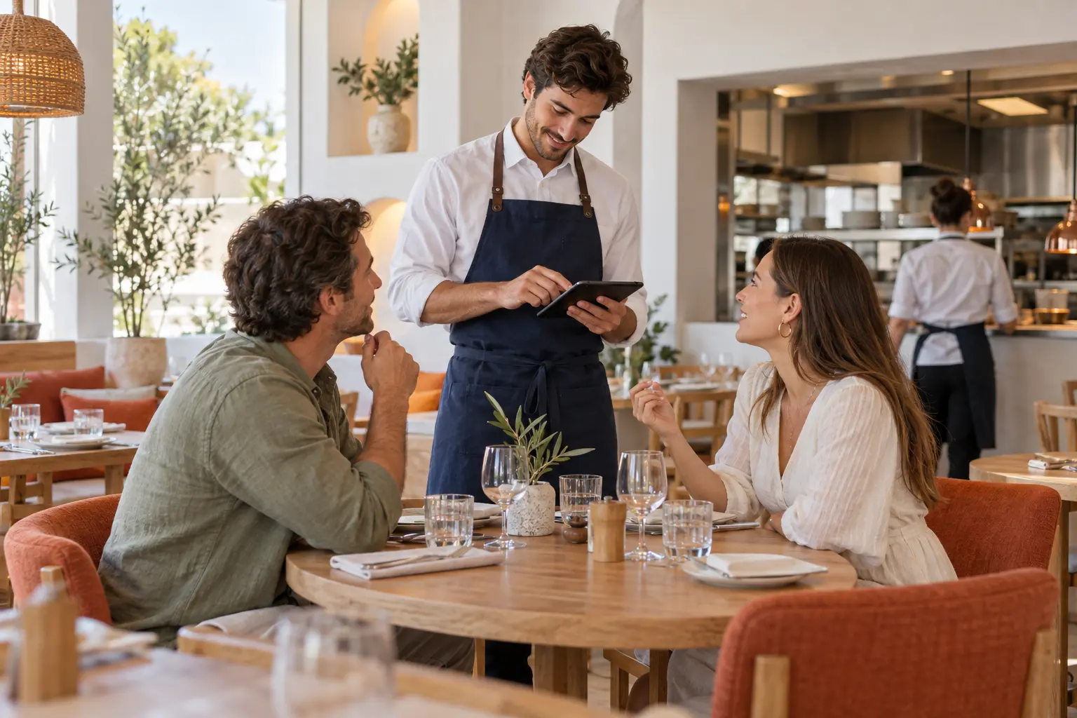 En la sala — La toma de comandas conecta la atención al cliente con la preparación.. Escena ilustrativa